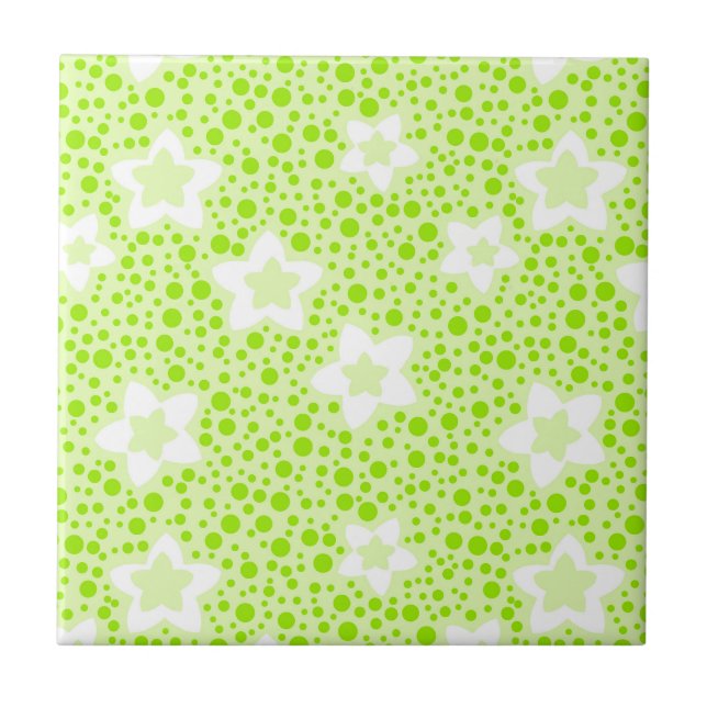 Carreau Pois rétro vert vif avec motif floral (Devant)