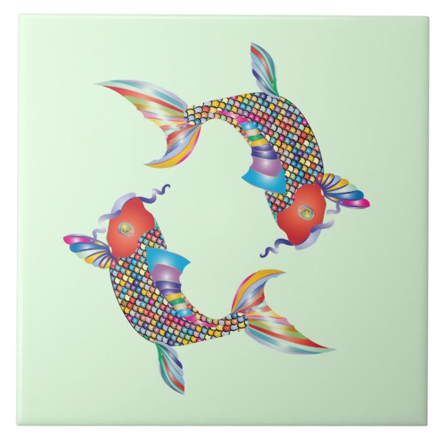 Carreau Poisson mosaïque sur vert (Devant)