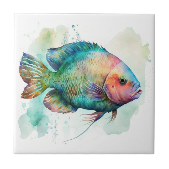 Carreau Poisson perroquet, Aquarelle, Carrelage en céramiq (Devant)