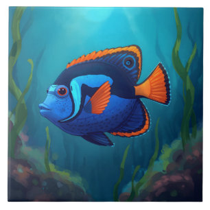 Carreau Poisson tropical bleu coloré et récif de corail 
