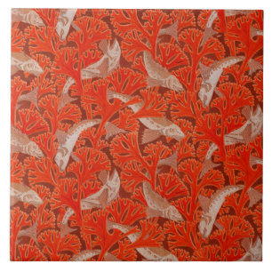 Carreau POISSONS ET ALGUES ROUGES Art Nouveau Motif animal