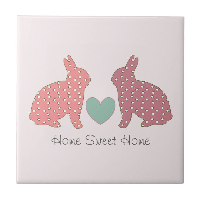 Carreau Polka Dot Bunnies Pink Home Sweet Home (Devant)