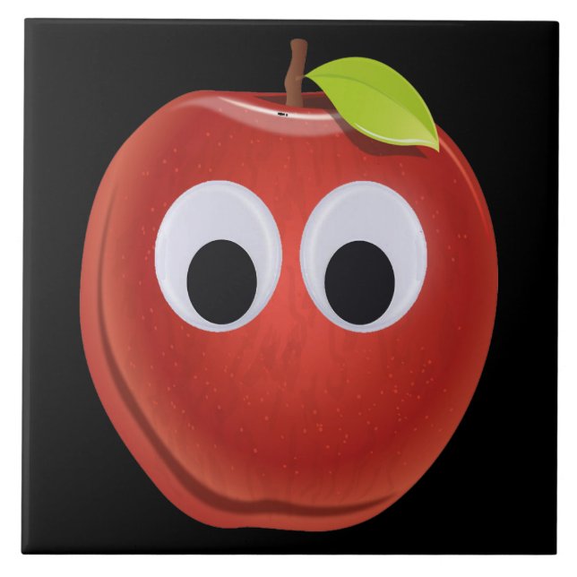 Carreau Pomme rouge drôle avec yeux de googly (Devant)
