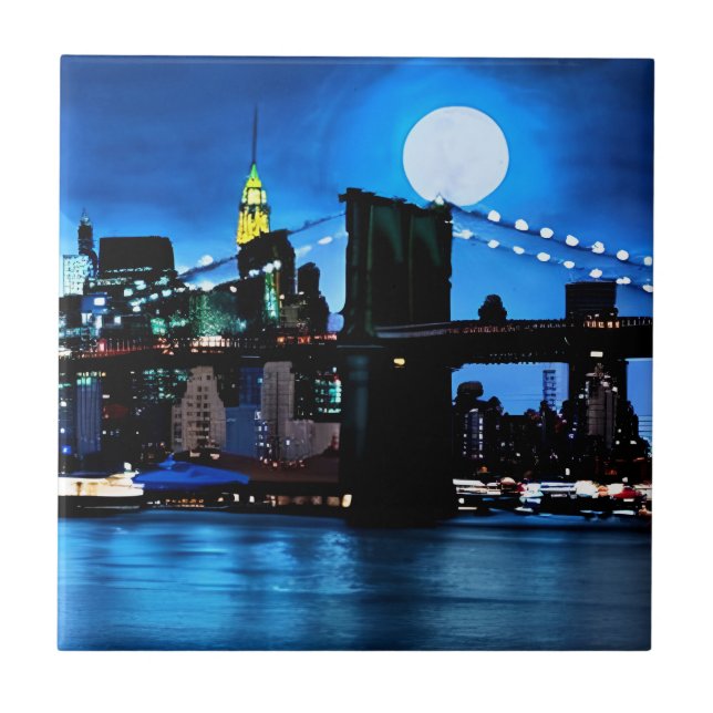 Carreau Pont Brooklyn sous une Pleine lune (Devant)