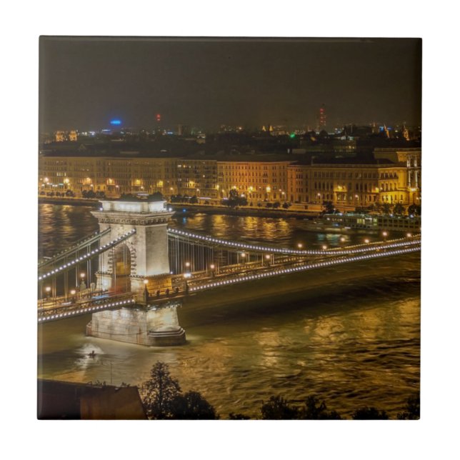 Carreau Pont de la chaîne de Budapest la nuit (Devant)