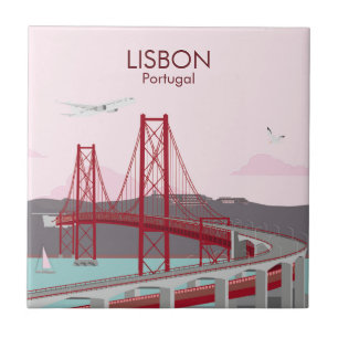 Carreau Pont de Lisbonne sur le fleuve Tage au style vinta