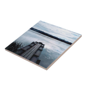 Carreau Pont pêcheur de la rivière Dniepr avec roseaux
