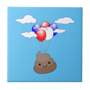 Carreau Poo Emoji Voler Avec Des Ballons Dans Le Ciel Bleu
