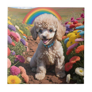 Carreau Poodle mignon Fleur colorée et arc-en-ciel