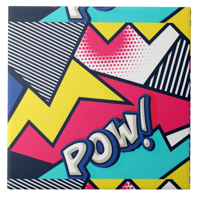 Carreau Pop art pow ! Pattern à Magenta, Blue et Black (Devant)