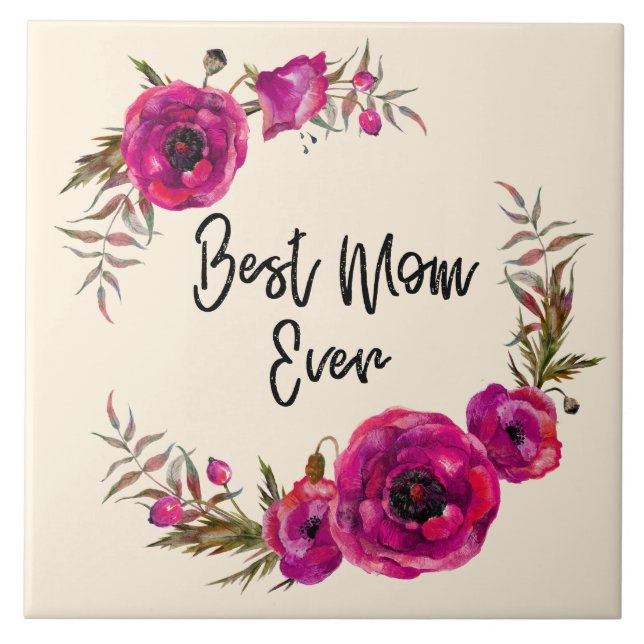 Carreau Poppies florales rose Fuchsia Wreath Meilleure mam (Devant)