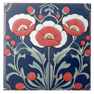 Carreau Poppies rouges Fleur de pavot Art Nouveau Déco Art
