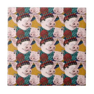 Carreau Porcs avec le motif de casquettes