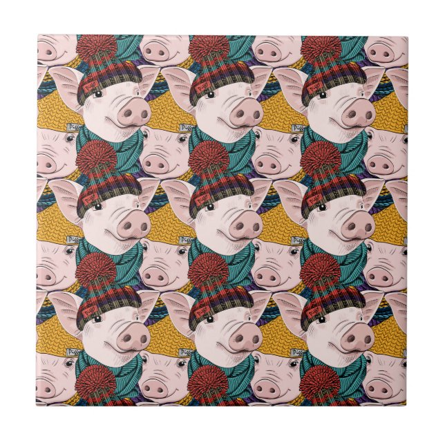 Carreau Porcs avec le motif de casquettes (Devant)