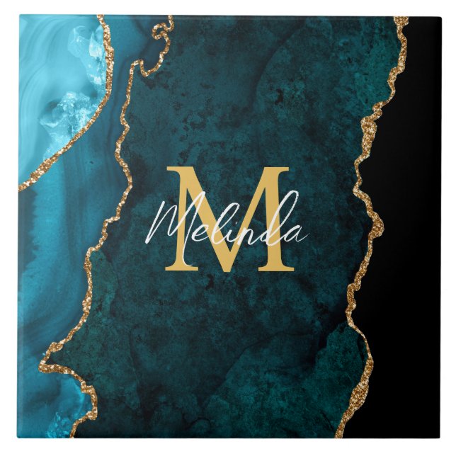 Carreau Porte en marbre bleu turquoise et or (Devant)