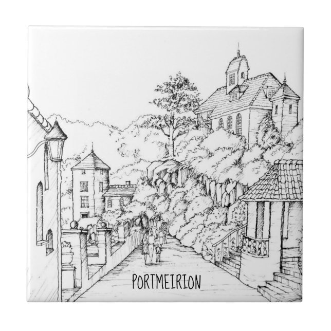 Carreau Portmeirion North Wales Pen and Ink Sketch (Devant)