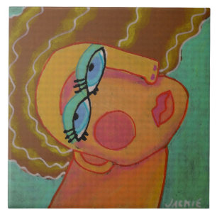 Carreau Portrait Abstrait coloré d'une femme