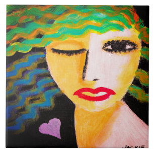 Carreau Portrait Abstrait du coeur d'une femme