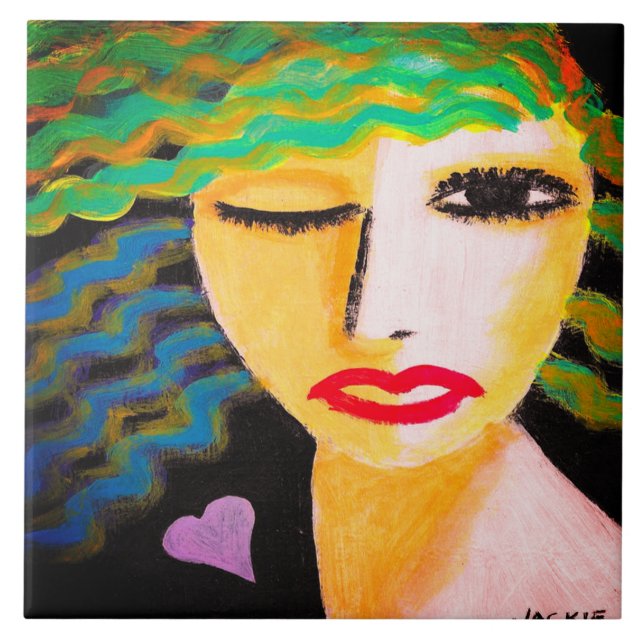 Carreau Portrait Abstrait du coeur d'une femme (Devant)