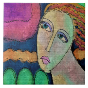 Carreau Portrait Abstrait d'une femme peinture numérique