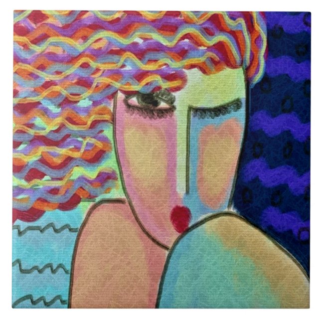 Carreau Portrait Abstrait d'une femme sauvage (Devant)