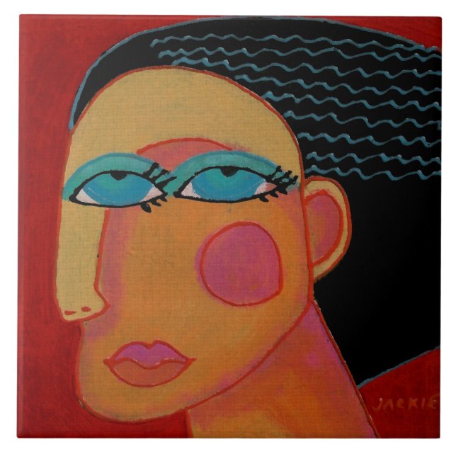 Carreau Portrait Abstrait original d'une femme (Devant)