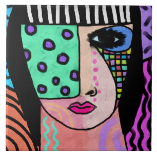 Carreau Portrait Abstrait original d'une femme