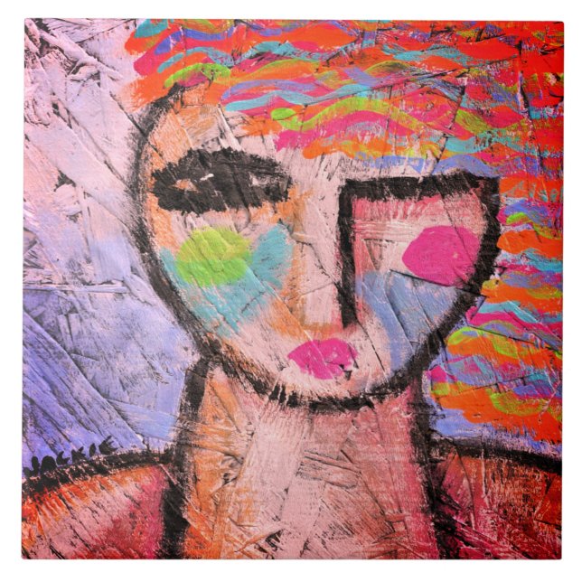 Carreau Portrait Abstrait original d'une femme sur le tabl (Devant)