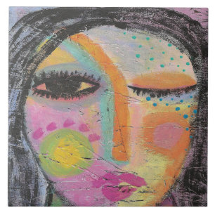 Carreau Portrait Abstrait original d'une femme sur le tabl