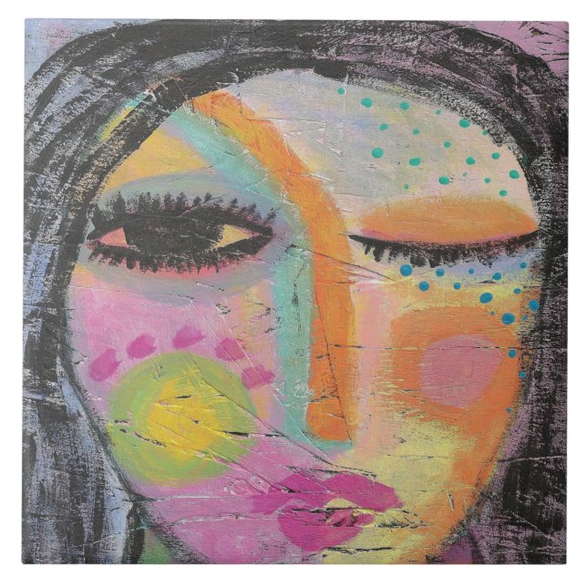 Carreau Portrait Abstrait original d'une femme sur le tabl (Devant)