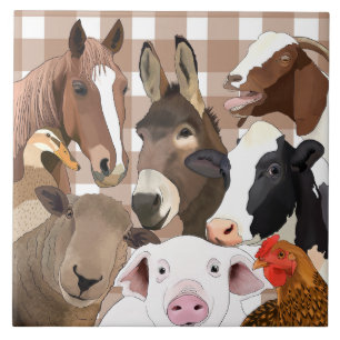 Carreau Portrait animal de ferme En vichy chèque - Brown