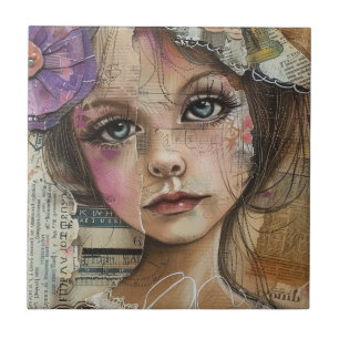 Carreau Portrait d'art en collage multimédia (1)