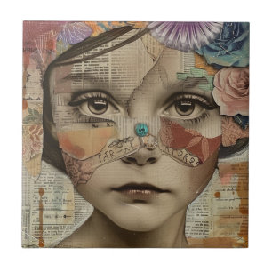 Carreau Portrait d'art en collage multimédia (10)