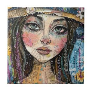 Carreau Portrait d'art en collage multimédia (3)