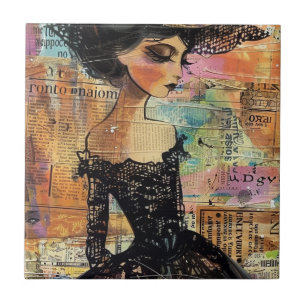 Carreau Portrait d'art en collage multimédia (4)