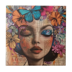Carreau Portrait d'art en collage multimédia (7)