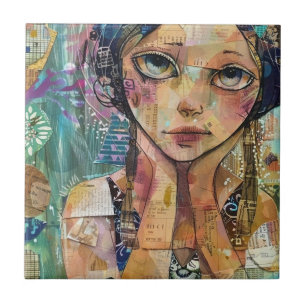 Carreau Portrait d'art en collage multimédia (8)
