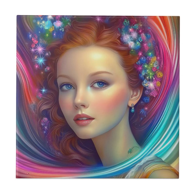 Carreau Portrait de cheveux arc-en-ciel enchanté (Devant)