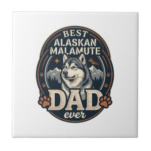 Carreau Portrait de chien père Malamute d'Alaska Badge Mon