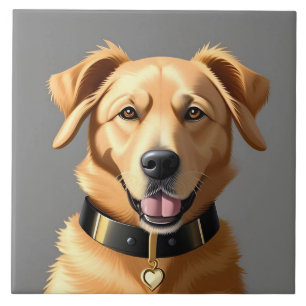 Carreau Portrait de Golden Retriever portant un collier no