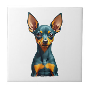 Carreau Portrait de Pinscher Miniature Vintage Coloré Grav