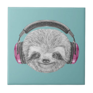 Carreau Portrait De Sloth Porter un casque