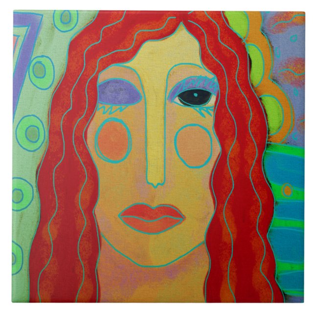 Carreau Portrait d'une peinture numérique Abstraite à la t (Devant)