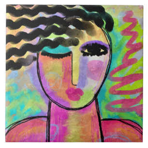 Carreau Portrait numérique Abstrait coloré d'une femme