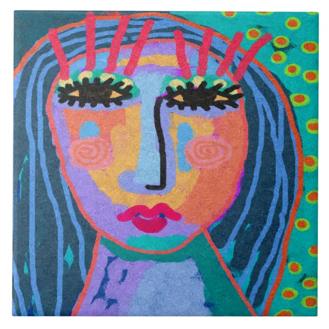 Carreau Portrait numérique Abstrait de cheveux bleus d'une (Devant)