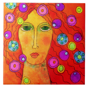 Carreau Portrait numérique Abstrait d'une femme