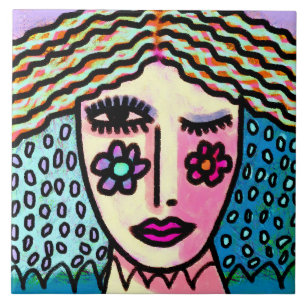 Carreau Portrait numérique Abstrait funky d'une femme