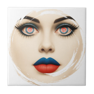 Carreau Portrait Pop Art au Drapeau Croate – Yeux et Lèvre