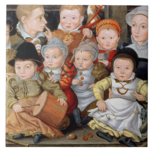 Carreau Portrait T33337 d'une mère avec son childre huit