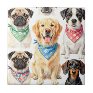 Carreau Portraits de chiots mignons en bandana en collage